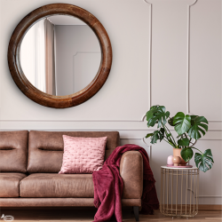 مرآة دائرية من خشب البلوط فياس 105 سم * 105 سم * 9 سم 