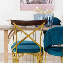 كرسي مخمل لون وذهبي من المعدن قياس  48x50x89 