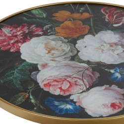 طاولة لون ذهبي و الوجه لون أسود على شكل أزهار ملونة من المعدن قياس 45X45X50