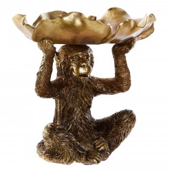 تحفة ديكورية مع صحن على شكل حيوان ( القرد ) لون ذهبي مصنوع من مادة الريزن , قياس :  21,2X19,3X20,8