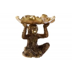 تحفة ديكورية مع صحن على شكل حيوان ( القرد ) لون ذهبي مصنوع من مادة الريزن , قياس :  21,2X19,3X20,8