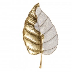 لوحة حائط ديكورية على شكل ( ورقة شجر) لون ذهبي وأبيض  من المعدن قياس :  60 * 32 * 3