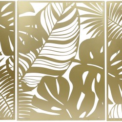 لوحة ديكورية على شكل أوراق الشجر مكونة من 3 لوحات لون ذهبي من المعدن , قياس 113 × 2 ، 8 × 85 