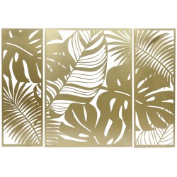 لوحة ديكورية على شكل أوراق الشجر مكونة من 3 لوحات لون ذهبي من المعدن , قياس 113 × 2 ، 8 × 85 