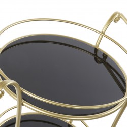 طاولة لو ذهبي من المعدن وأسطح زجاجية لون أسود , مكونة من 3 طبقات , مع عجلات أرضية قياس 53X45X92