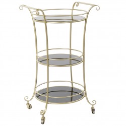 طاولة لو ذهبي من المعدن وأسطح زجاجية لون أسود , مكونة من 3 طبقات , مع عجلات أرضية قياس 53X45X92