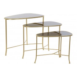 طقم طاولات لون ذهبي من المعدن والوجه لون أسود من الزجاج 75X48X66  65X40X56