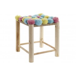 كرسي من الخشب ملون من الأعلى بكرات من الصوف قياس 36X36X42