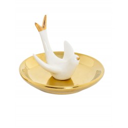 حامل خواتم باللون الذهبي والأبيض مصنوع من السيراميك قياس 11 * 11 * 8