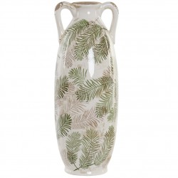 مزهرية لون أبيض مع أوراق الشجر قياس 34 * 13 * 13