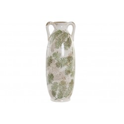 مزهرية لون أبيض مع أوراق الشجر قياس 34 * 13 * 13