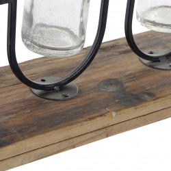 مجموعة من المزهريات الزجاجية عدد 3 مع قاعدة من الخشب قياس 23 * 11.5 * 38