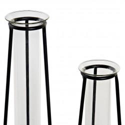 مجموعة من المزهريات الزجاجية عدد 3 مع قاعدة لون أسود من المعدس قياس 31 * 16 * 17