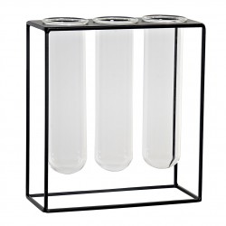 مجموعة من المزهريات عدد 3 من الزجاج مع إطار لون أسود من المعدن قياس 23 * 8 * 21