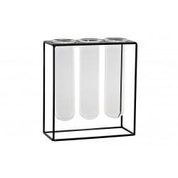 مجموعة من المزهريات عدد 3 من الزجاج مع إطار لون أسود من المعدن قياس 23 * 8 * 21