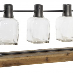 مجموعة من المزهريات الزجاجية عدد 3 مع قاعدة خشبية قياس 49 * 11 * 27