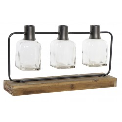 مجموعة من المزهريات الزجاجية عدد 3 مع قاعدة خشبية قياس 49 * 11 * 27