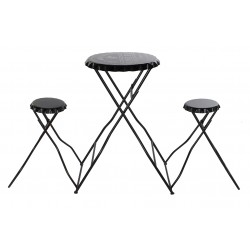 جلسة كاملة مكونة من طاولة و 2 من الكراسي لون أسود من المعدن قياس 107 * 52 * 188