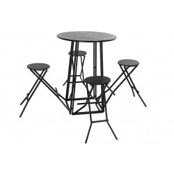 جلسة كاملة مكونة من طاولة و 4 من الكراسي لون أسود من المعدن قياس 103 * 185 * 185 