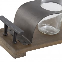 مجموعة من المزهريات الزجاج عدد 3 مع قاعدة خشبية قياس 22 * 11 * 45