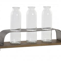 مجموعة من المزهريات الزجاج عدد 3 مع قاعدة خشبية قياس 22 * 11 * 45