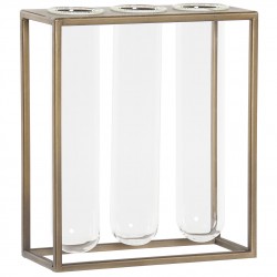مجموعة من المزهريات الزجاجية عدد 3 مع إطار معدني لون ذهبي قياس 22*8*20 