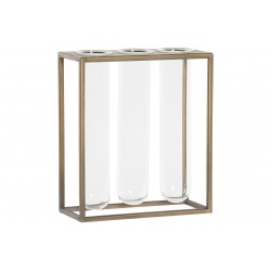 مجموعة من المزهريات الزجاجية عدد 3 مع إطار معدني لون ذهبي قياس 22*8*20 