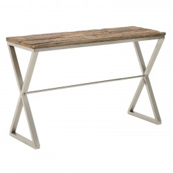 طاولة عرض  ( كونسول ) من الخشب البني والمعدن الفضي قياس 120 * 40 * 77 سم 