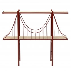 طاولة عرض ( كونسول ) على شكل جسر من الخشب والمعدن لون أحمر قياس 125 * 36 * 105