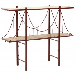 طاولة عرض ( كونسول ) على شكل جسر من الخشب والمعدن لون أحمر قياس 125 * 36 * 105