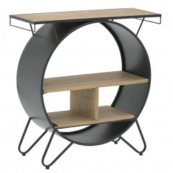 طاولة عرض  ( كونسول ) من الخشب البني والمعدن الأسود قياس 80 * 30 * 80 سم 