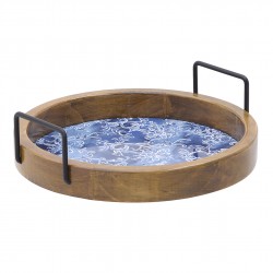 صينيه دائريه من الخشن الطبيعي لون ازرق قياس 28*8