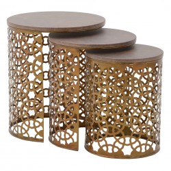 طاوله وسط من الخشب و المعدن النحاسي عدد 3 قياس 52* 52* 61