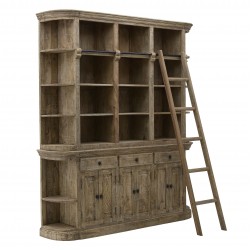 خزانة عرض ذات تصميم عتيق مع سلم , مصنوعة من خشب البلوط الطبيعي قياس 200*40*230