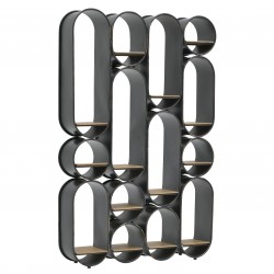 رف حائط من المعدن والخشب لون أسود / بني , قياس 98*20*150