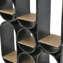 رف حائط من المعدن والخشب لون أسود / بني , قياس 98*20*150