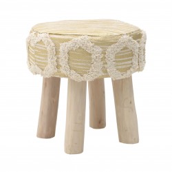 مقعد صغير من الخشب والقطن لون ذهبي / كريمي , قياس 40 * 40 * 40 سم 