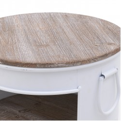 طاولة مع أرفف متحركة مع عجلات ذات تصميم عتيق , لون أبيض و بني , مصنوعة من المعدن والخشب , قياس 50 * 50 *100