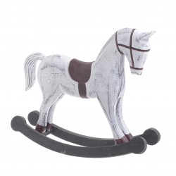 قطعة ديكورية على شكل حصان هزاز من الخشب , لون أبيض وبني , قياس  37*9*30 سم