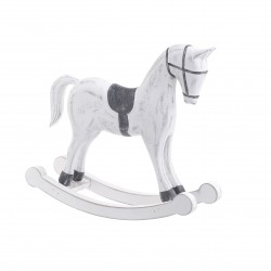 قطعة ديكورية على شكل حصان هزاز من الخشب , لون أبيض وأسود , قياس 26*7*23 سم