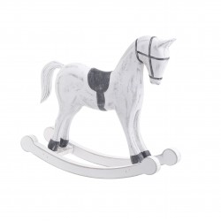 قطعة ديكورية على شكل حصان هزاز من الخشب , لون أبيض وأسود , قياس 26*7*23 سم