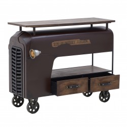 طاولة ذات تصميم عتيق من الخشب والمعدن لون بني , قياس 110*60*90