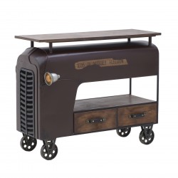 طاولة ذات تصميم عتيق من الخشب والمعدن لون بني , قياس 110*60*90