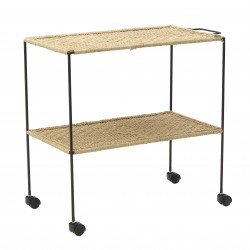 طاولة متحركة مع عجلات من الخيزران والمعدن قياس 89*44*81