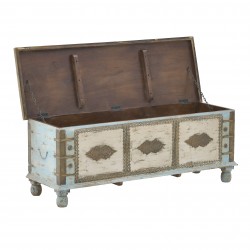 صندوق خشبي ديكوري لون أزرق وذهبي ذات تصميم عتيق , قياس 120*40*45