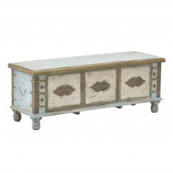 صندوق خشبي ديكوري لون أزرق وذهبي ذات تصميم عتيق , قياس 120*40*45