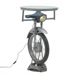 طاولة على شكل دراجة نارية مع إضاءة من المعدن والزجاج قياس 58 * 58 *95