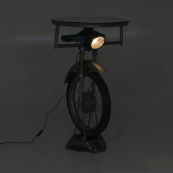 طاولة على شكل دراجة نارية مع إضاءة من المعدن والزجاج قياس 58 * 58 *95