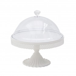 حامل كيك لون أبيض من المعدن مع غطاء , قياس 33*34 سم