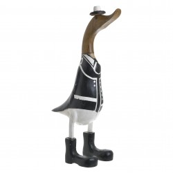 ديكورية خشبية على شكل " بطة " لون أبيض وبني داكن وأسود قياس 20*14*48